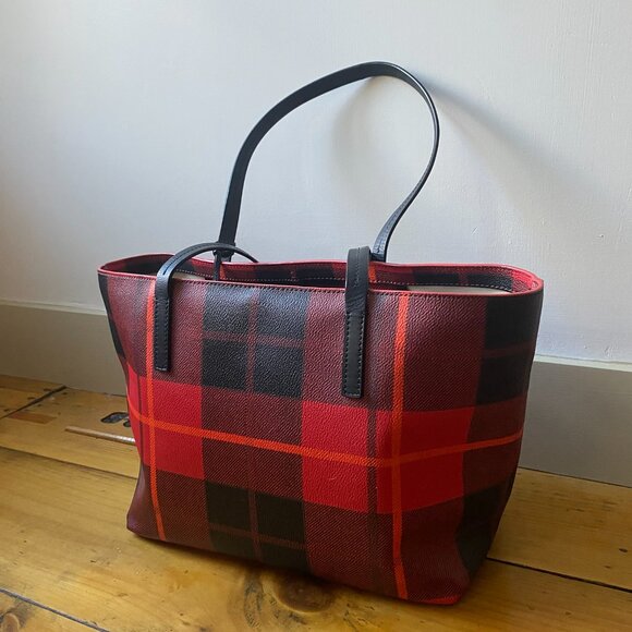 Kate Spade Red and Black Plaid Tote Satchel - Picture 4 of 8